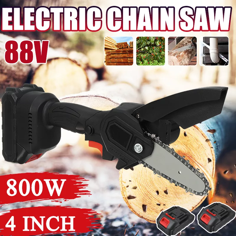 Electric Cordless Chainsaw with 2 x 3500 mAh Batteries and Fast Charger 4  Inch chain 800W 600RPM - Tydeey